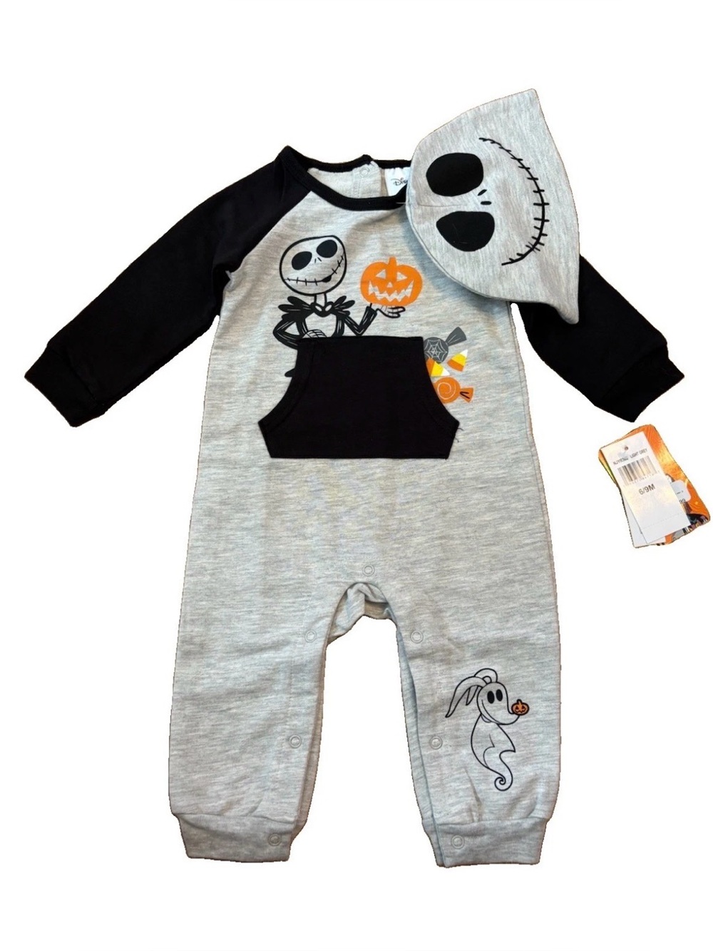 Disney Baby Boys Jack Skeleton Halloween Jumpsuit With Seperate Hat - Size 6/9 M